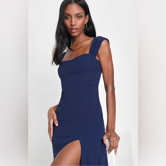 Lulus Magical Magnetism Navy Blue Off-the-Shoulder Maxi Dress M NWT - Picture 2 of 8